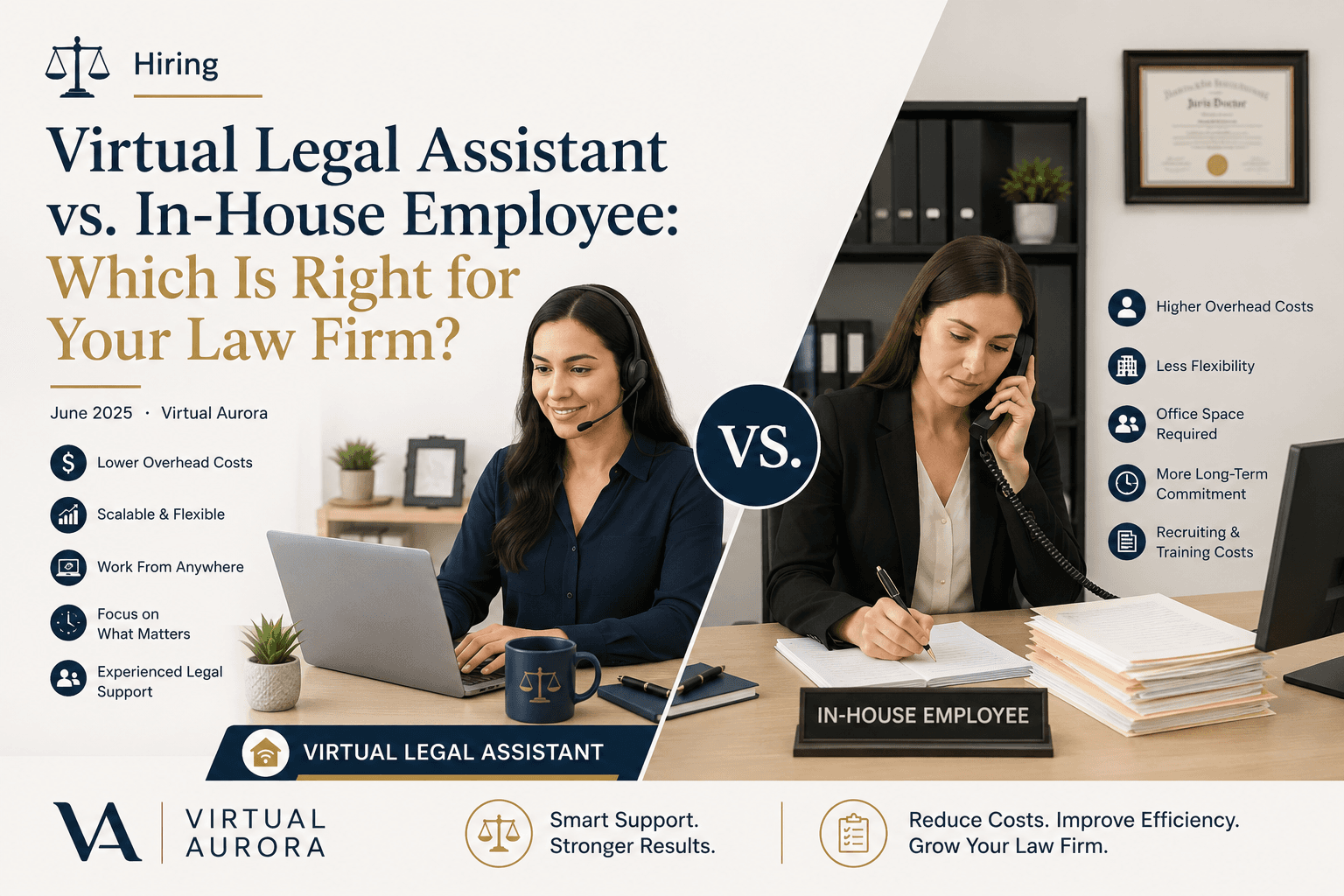 Virtual Legal Assistant vs. In-House Employee: Which Is Right for Your Law Firm?